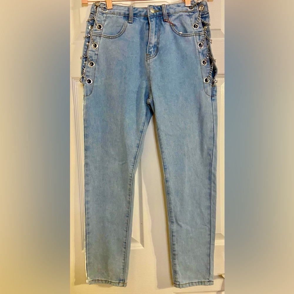 Denim Blvd Los Angeles jeans  blue Eyelit Chain   High Rise size 3 women's